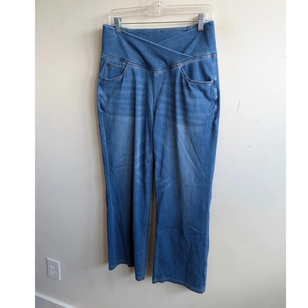 Halara Crossover Waist Wide Leg Jeans Medium Wash Blue Petite Large 02999327